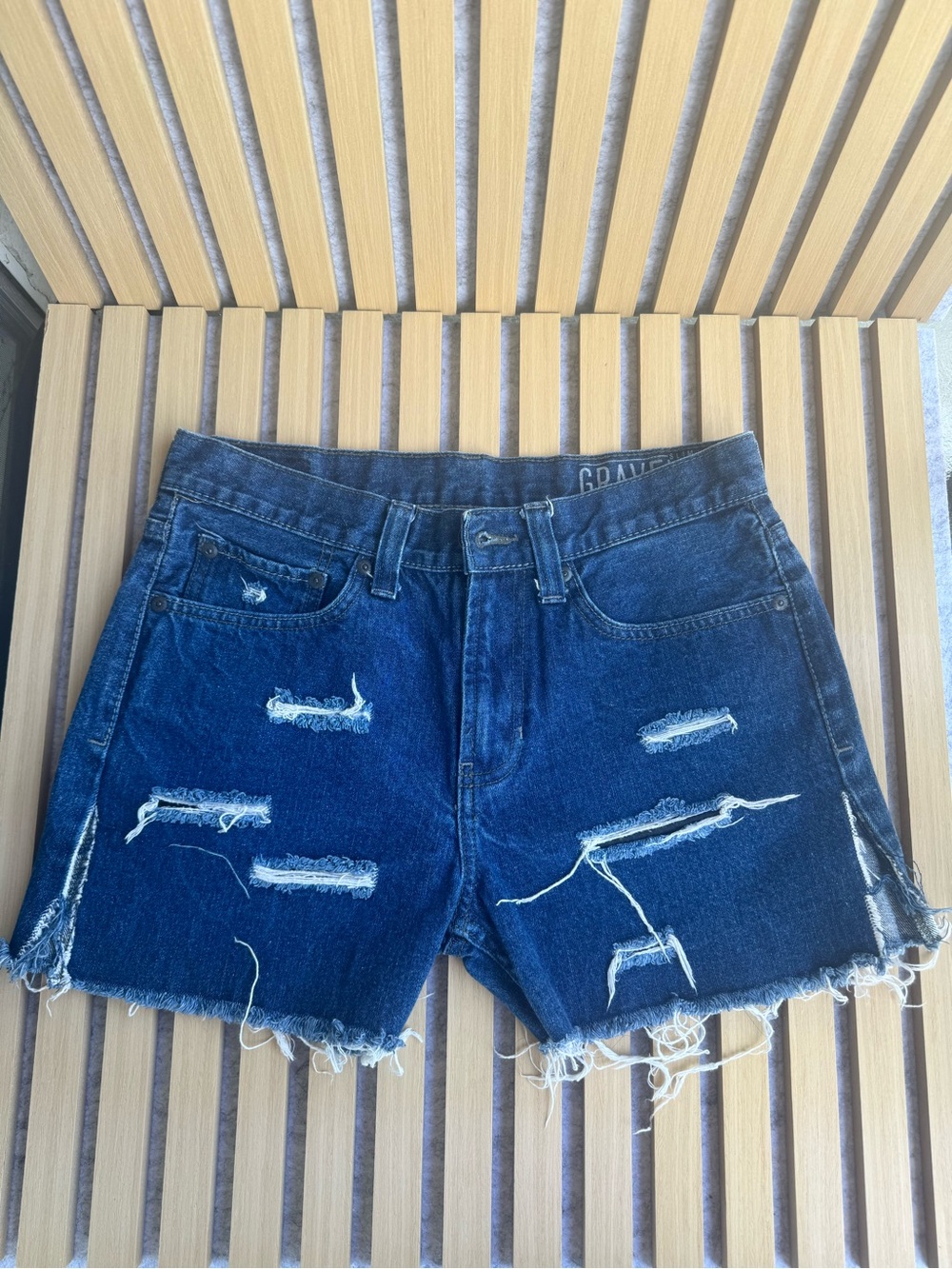 Bullhead Dark Indigo Distressed Denim Cutoff Shorts